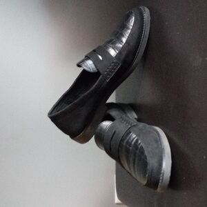 Modern Rush Black Faux Suede and Crocodile Leather Loafers